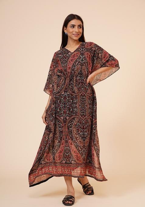 Black Printed Georgette Kaftan