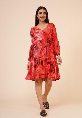Red Tie And Dye Rayon Kurta