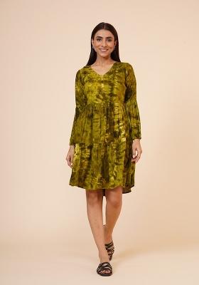 Olive Green Tie And Dye Rayon Kurta