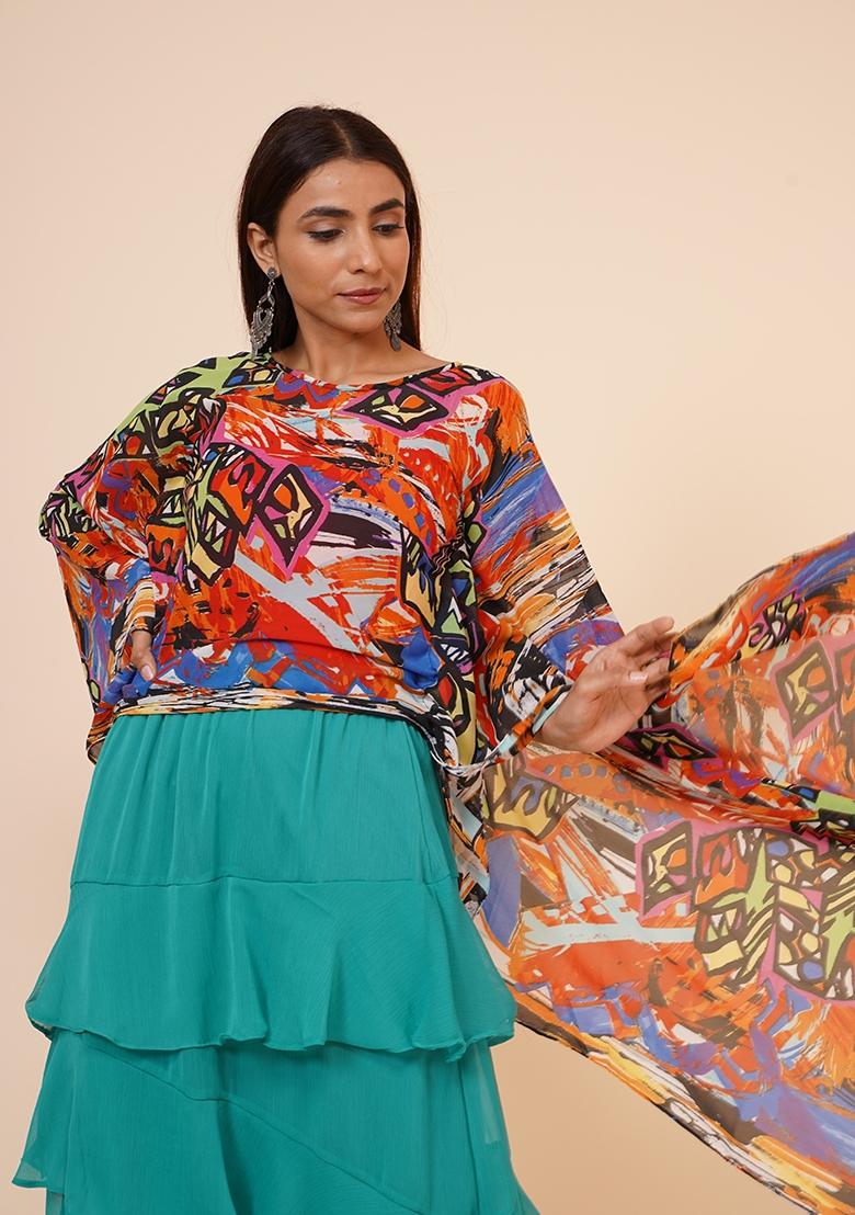Multicolor Printed Georgette Kurta Set  - Indya