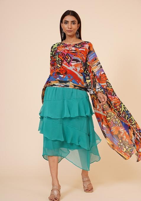 Multicolor Printed Georgette Kurta Set 