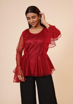 Maroon Net Top