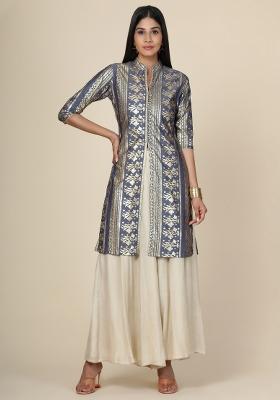 Grey Printed Rayon Kurta