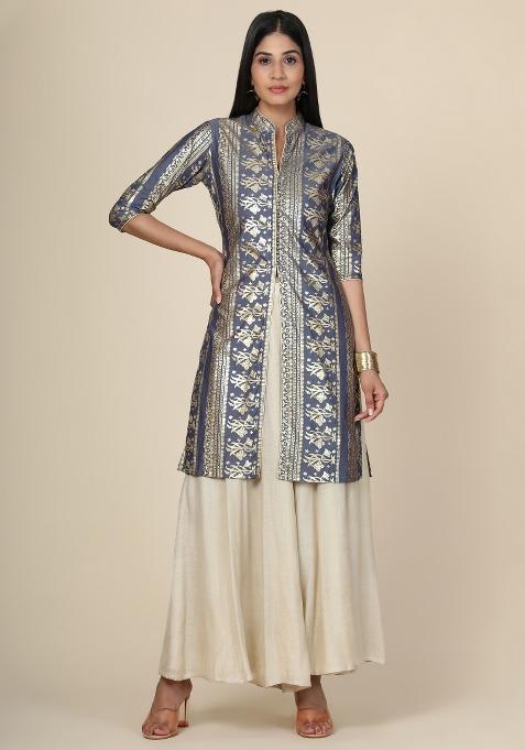 Grey Printed Rayon Kurta