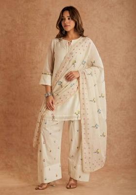 White Embroidered Cotton Kurta Set