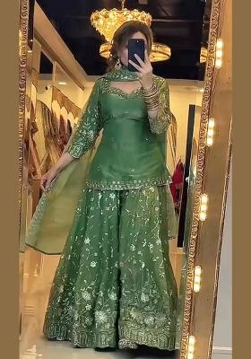 Green Embroidered Silk Kurta Set