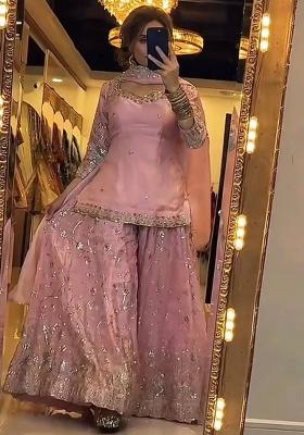 Light Pink Embroidered Silk Kurta Set