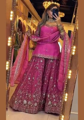 Pink Embroidered Silk Kurta Set