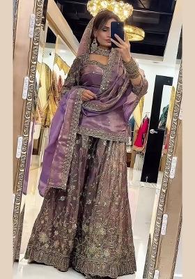 Purple Embroidered Silk Kurta Set