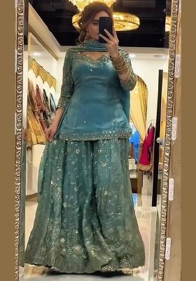 Sky Blue Embroidered Silk Kurta Set