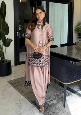 Chocolate Embroidered Crepe Kurta Set