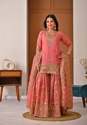 Light Pink Embroidered Silk Kurta Set