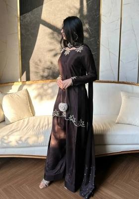 Black Embroidered Crepe Kurta Set