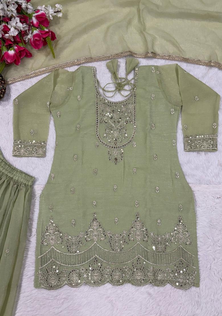 Mehendi Embroidered Silk Blend Kurta Set - Indya