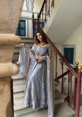 Light Grey Embroidered Silk Kurta Set