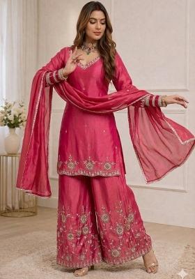 Pink Embroidered Silk Kurta Set