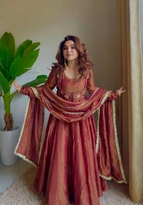 Light Red Embroidered Silk Kurta Set