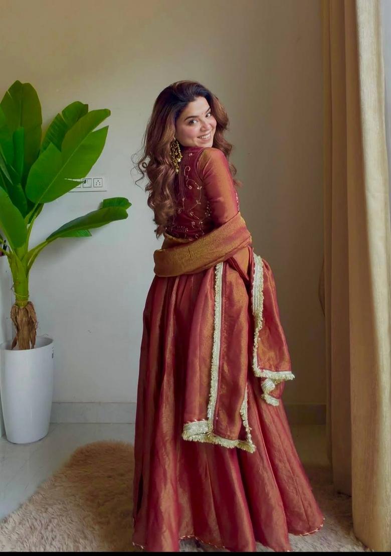 Light Red Embroidered Silk Blend Kurta Set - Indya
