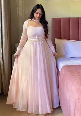 Light Pink Embroidered Georgette Kurta Set