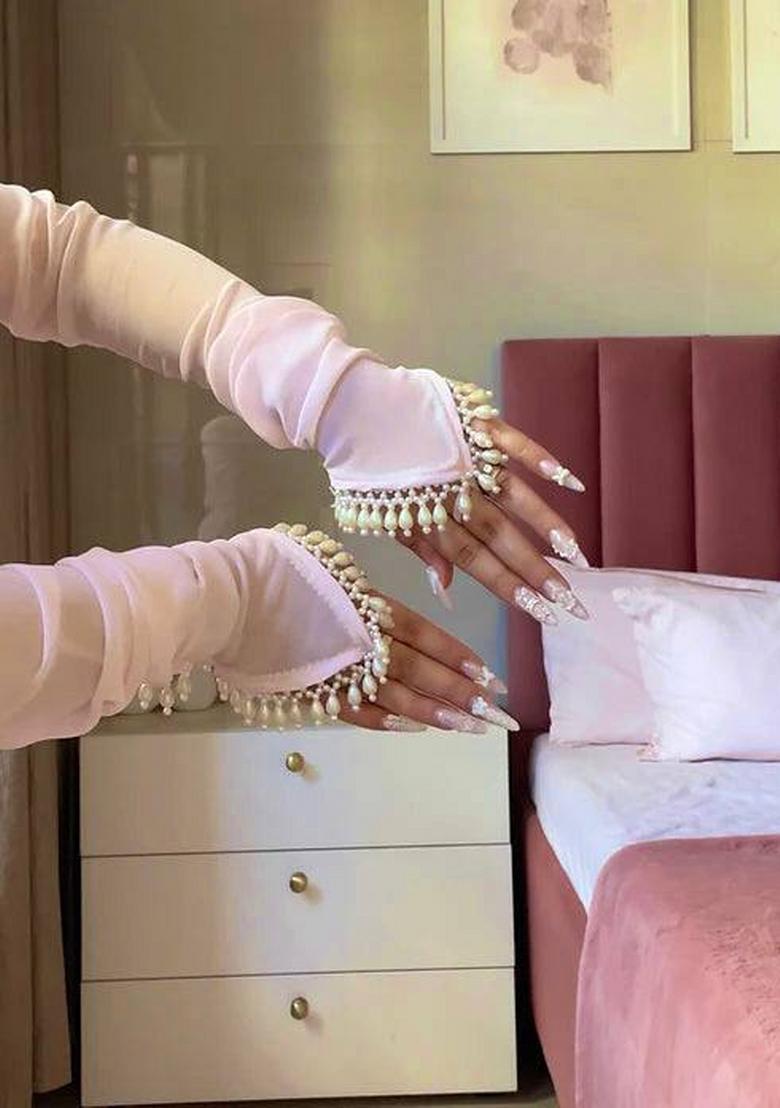 Light Pink Embroidered Georgette Kurta Set - Indya