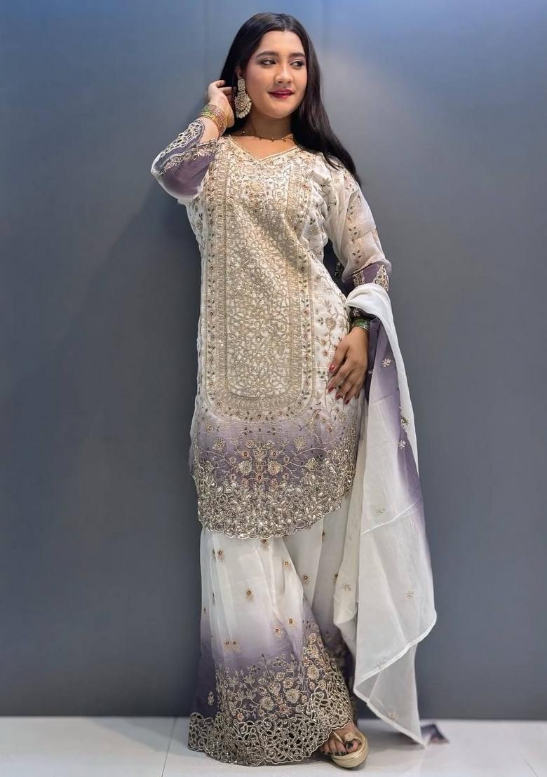 Multicolor Embroidered Georgette Kurta Set - Indya