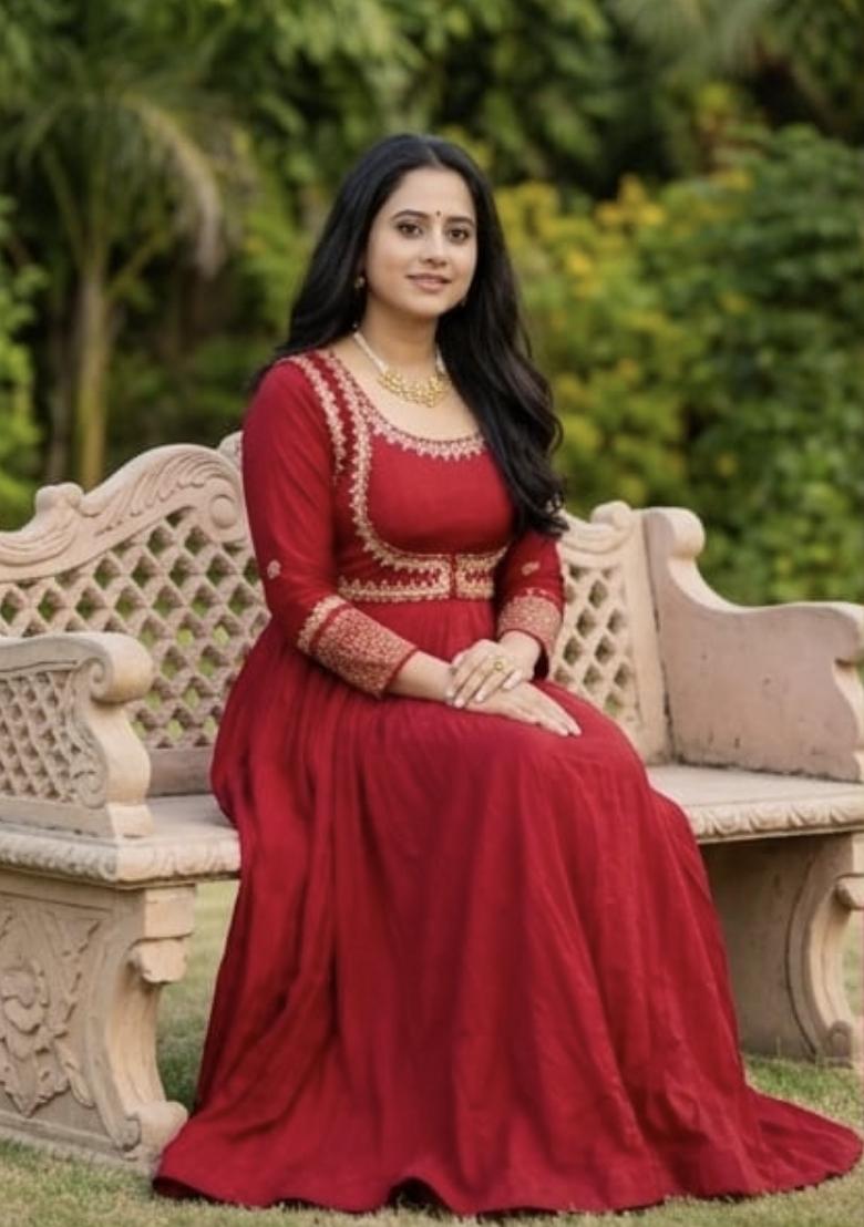 Red Embroidered Cotton Kurta Set - Indya