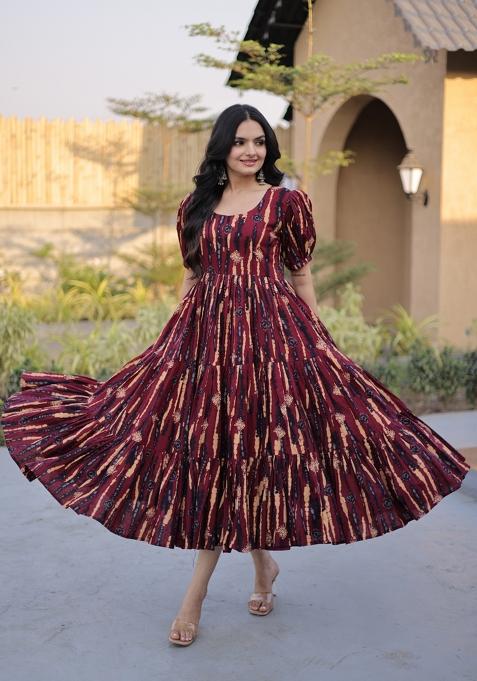 Maroon Printed Cotton Kurti