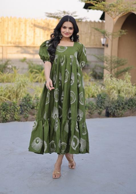 Green Printed Cotton Kurti