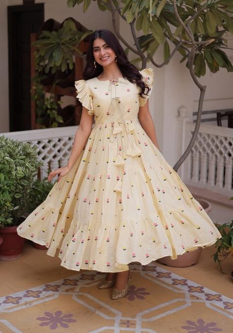Cream Printed Cotton Kurti