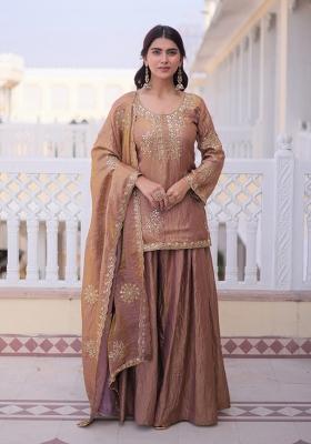 Golden Embroidered Fendi Crush Anarkali Set