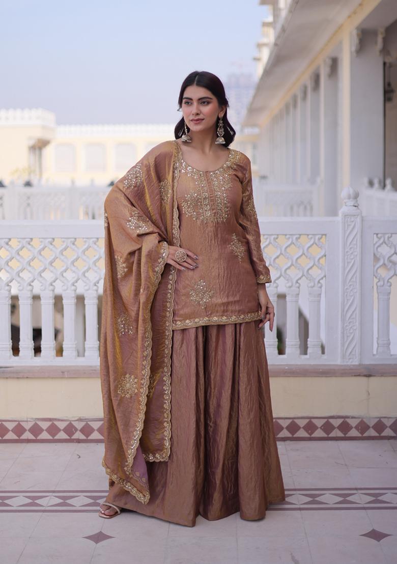 Golden Embroidered Fendi Crush Anarkali Set - Indya