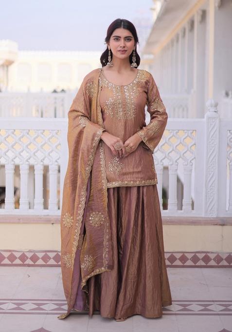 Golden Embroidered Fendi Crush Anarkali Set