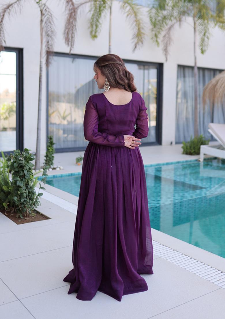 Wine Beads Work Crunchy Anarkali - Indya