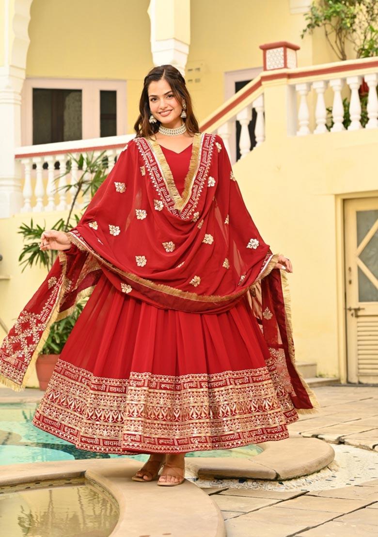 Maroon Embroidered Faux Blooming Anarkali Set - Indya