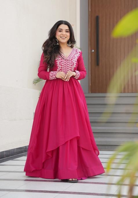 Pink Beads Work Georgette Anarkali