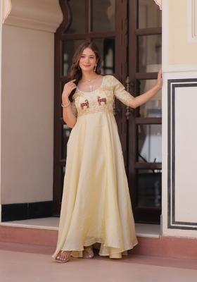 Off White Beads Work Gold Crush Anarkali