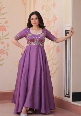 Purple Beads Work Gold Crush Anarkali