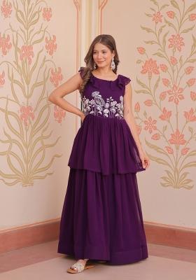 Purple Beads Work Faux Blooming Anarkali