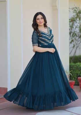 Rama Beads Work Faux Blooming Anarkali