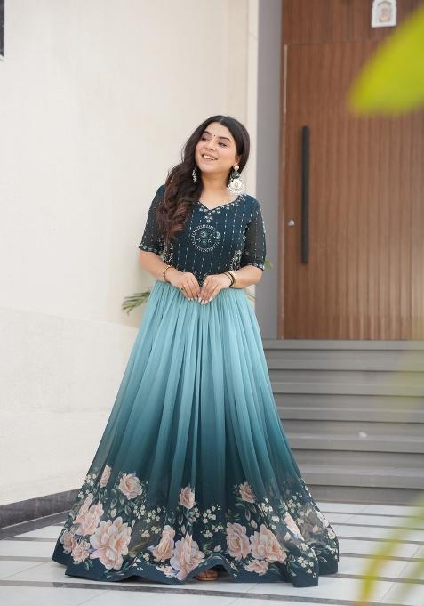 Rama Floral Print Faux Blooming Anarkali