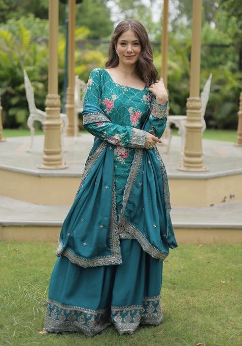 Rama Embroidered Chinon Anarkali Set