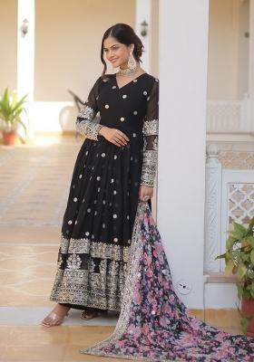 Black Embroidered Georgette Anarkali Set