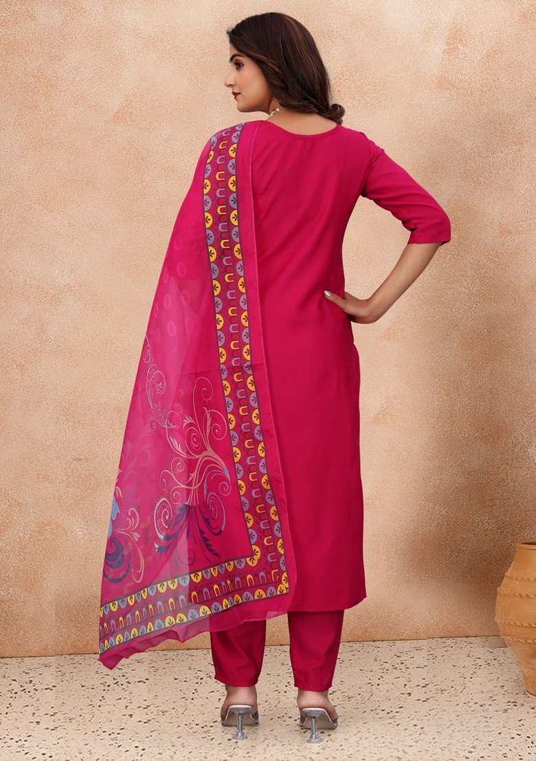 Pink Embroidered Cotton Kurta Set - Indya