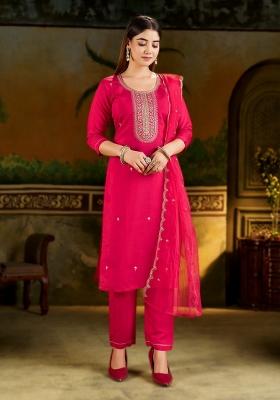 Pink Embroidered Silk Kurta Set