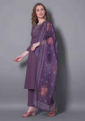 Purple Embroidered Silk Kurta Set