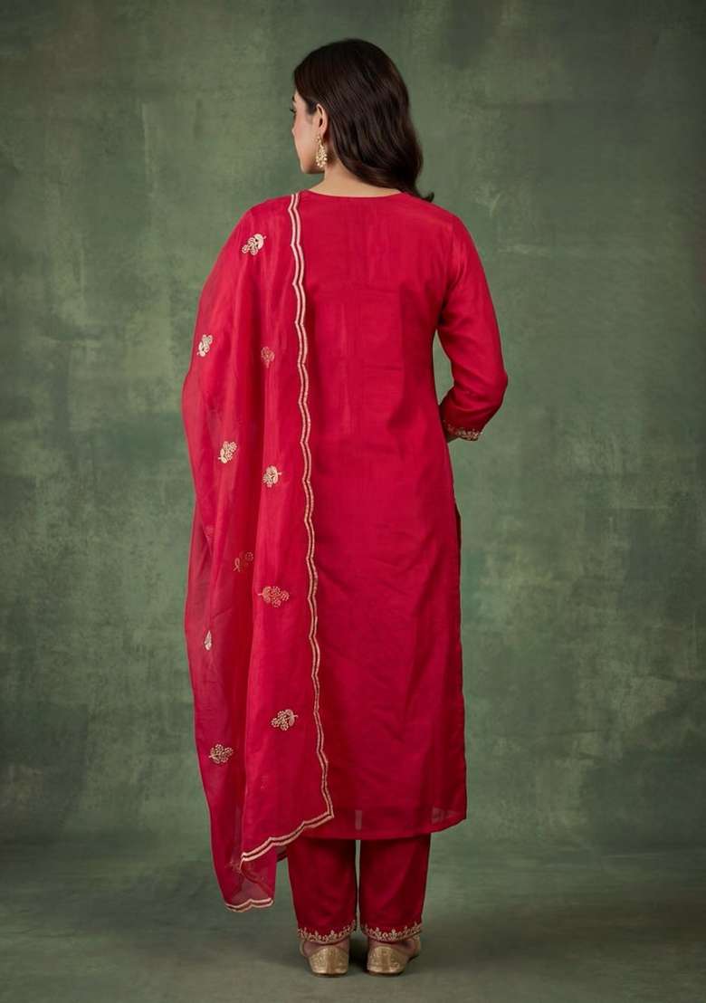 Pink Embroidered Cotton Kurta Set - Indya