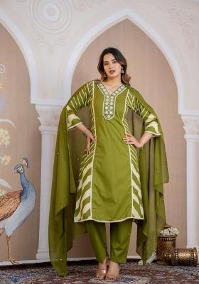 Green Printed Cotton Kurta Set