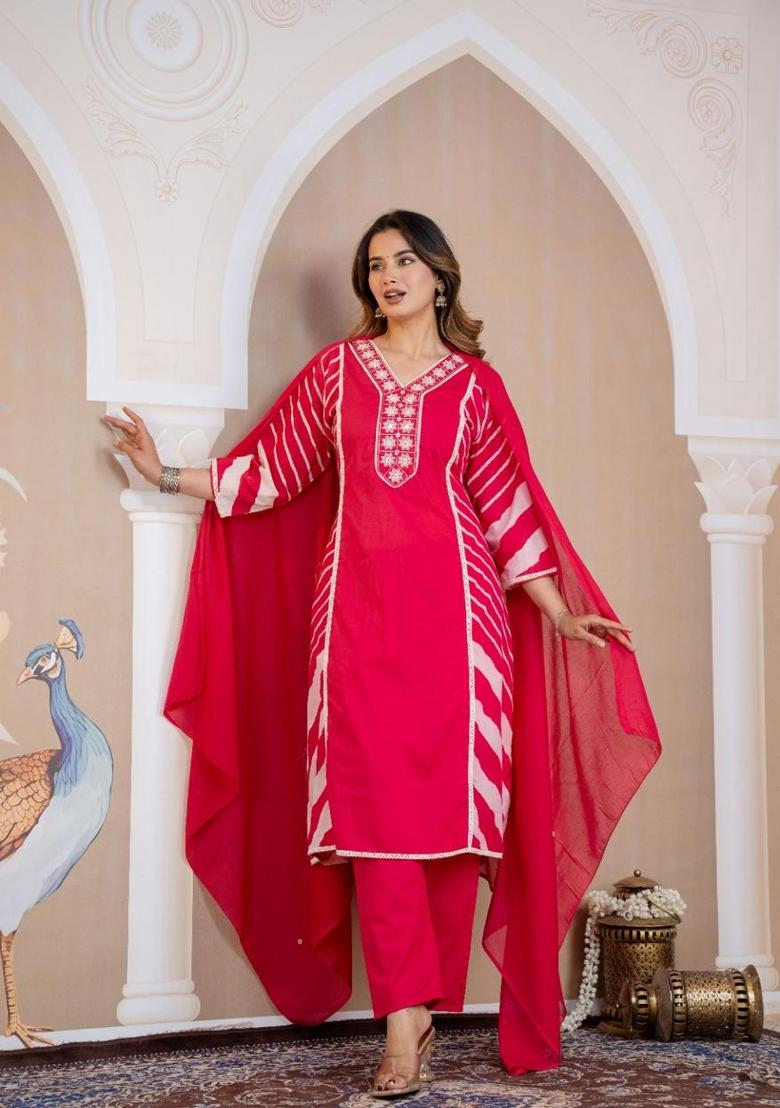 Pink Printed Cotton Kurta Set - Indya
