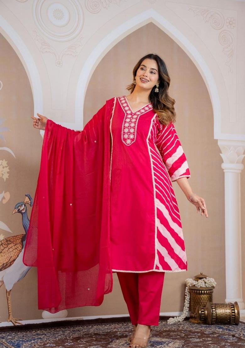 Pink Printed Cotton Kurta Set - Indya
