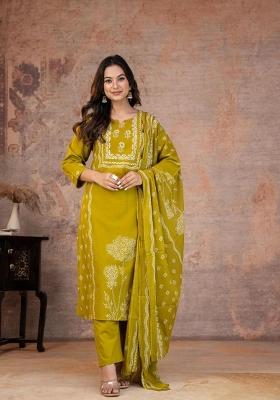 Yellow Printed Cotton Kurta Set